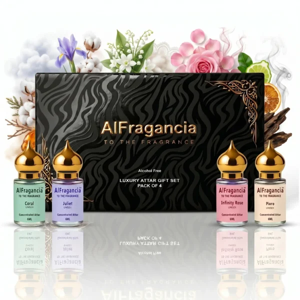 Luxury Attar Gift Set Pack of 4 - Coral | Juliet | Infinity Rose | Pioro, ( HSN: 33030090 )