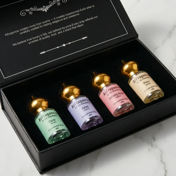 Luxury Attar Gift Set Pack of 4 - Coral | Juliet | Infinity Rose | Pioro, ( HSN: 33030090 )