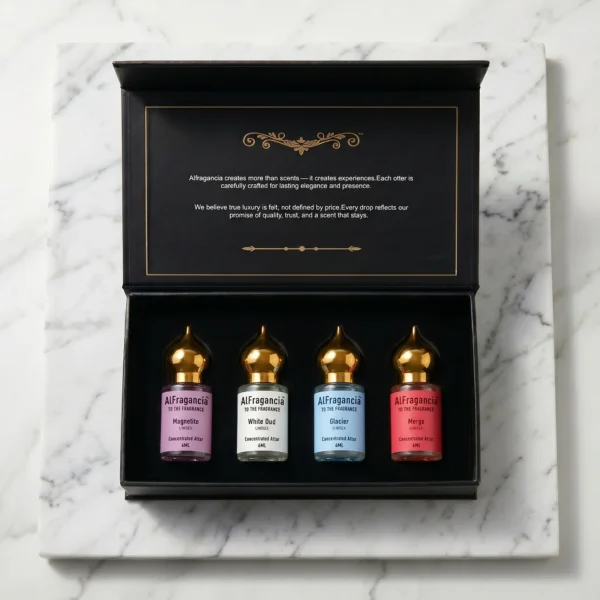 Luxury Attar Gift Set Pack of 4 - Magnetite | White Oud| Glacier | Merge, ( HSN: 33030090 )
