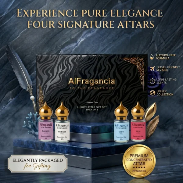 Luxury Attar Gift Set Pack of 4 - Magnetite | White Oud| Glacier | Merge, ( HSN: 33030090 )