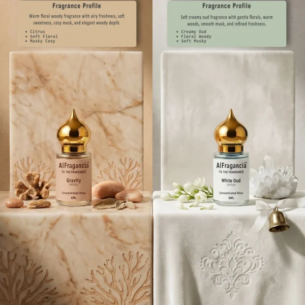 attar gist set pack of 4 white oud oudh gravity oasis 1967 attar 1 Luxury Attar Gift Set Pack of 4 - White Oud | Gravity | 1967 | Oasis, ( HSN: 33030090 )