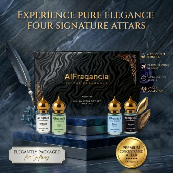 Luxury Attar Gift Set Pack of 4 - Ironic | White Oud | Romeo | Sinombre, ( HSN: 33030090 )