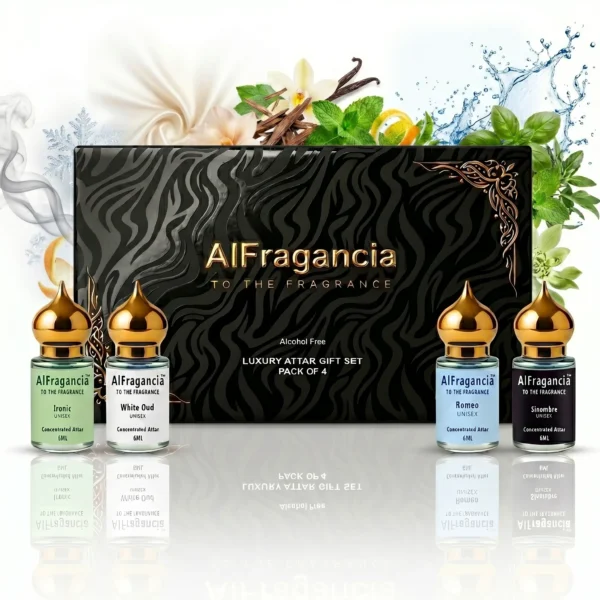 Luxury Attar Gift Set Pack of 4 - Ironic | White Oud | Romeo | Sinombre, ( HSN: 33030090 )