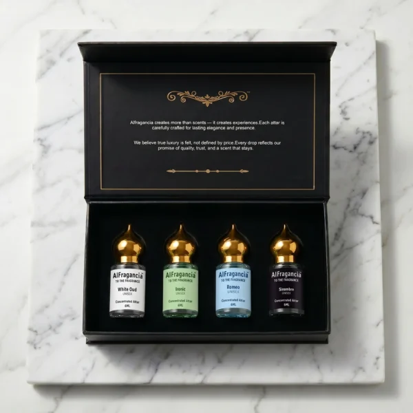 Luxury Attar Gift Set Pack of 4 - Ironic | White Oud | Romeo | Sinombre, ( HSN: 33030090 )